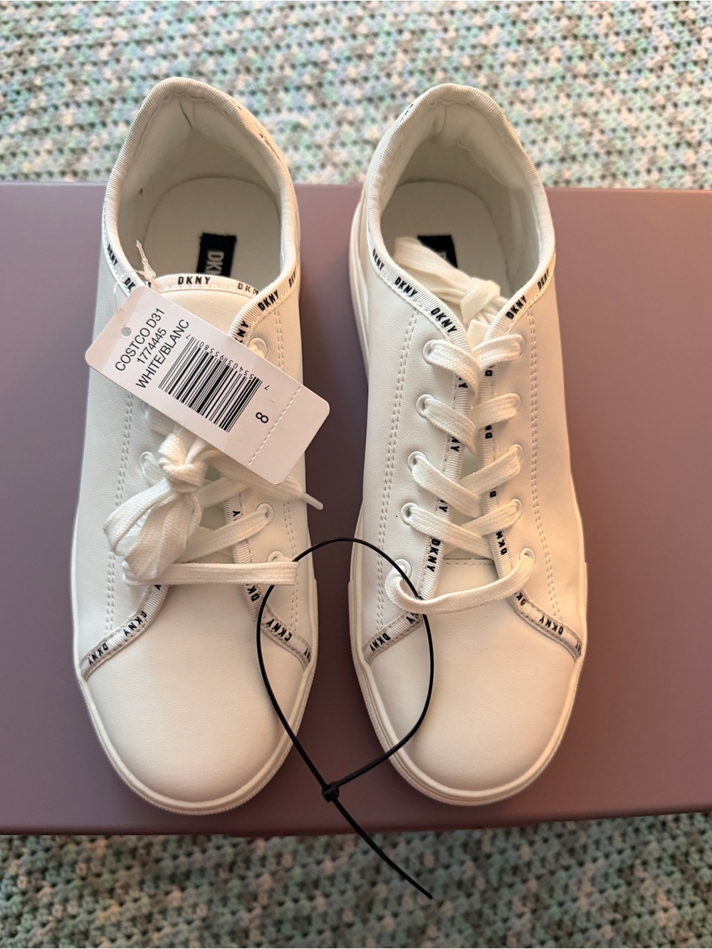 DKNY White Low-Top Lace-Up Sneakers with Branded Trim